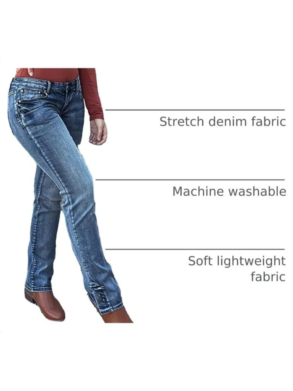 Women's Navy Blue Pull On Mid Rise Flare Leg Zipper Lifting Bootcut Jeans